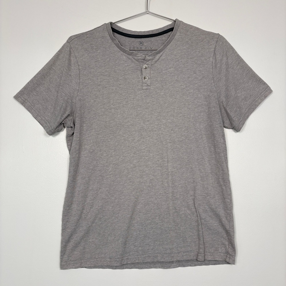 Free Fly‎ Mens Henley Shirt Size M Gray Bamboo Cotton Short Sleeve Tee Outdoor